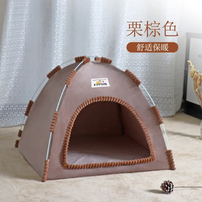 Pet Tent Bed Removable Cat Sofa Basket Canvas Semi-enclosed Cat House Dog Cave Hut Cat Sleeping Bed for Room Decor Pet Supplies - Play Paws Toys