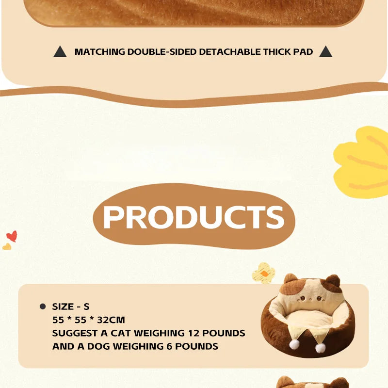 HOOPET Cats Sofa Dogs Bed Round Cat Pad Mattress Winter Warm Deep Sleep Cushion Soft Cat House Dog Nest Pet Accessories - Play Paws Toys