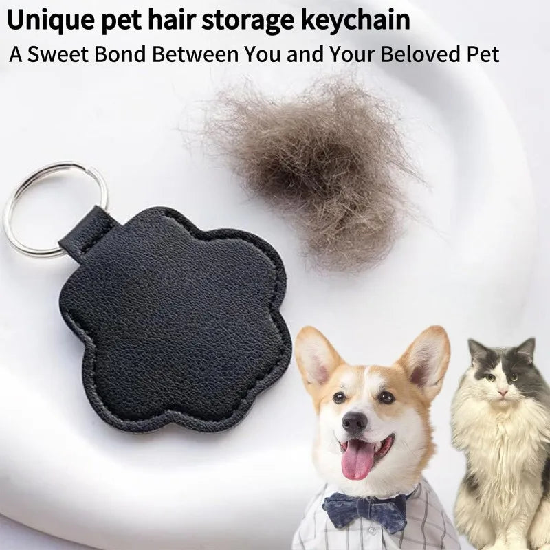 Pet Hair Memorial Keychain PU Leather Keepsake Locket for Cat Dog Fur Pet Hair Storage Pendant Handbag Hanging Accessories