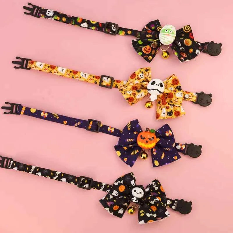 Cat Collar Halloween Bowtie Collar Small Cat Dog Safety Buckle Adjustable Necklace Decoration Style Pumpkin Cartoon Pet Collar