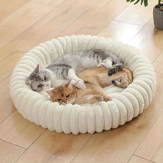 Warm Round Donut Cat Bed Ultra Soft Plush Pet Nest Cozy Deep Sleep Bed for Small Medium Cats Dogs Pet Supplies