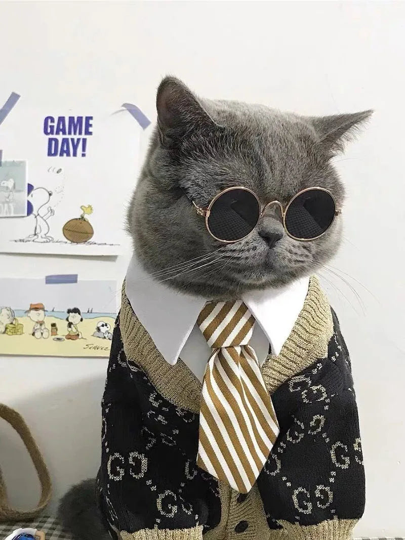 Puppy Dog Sunglasses Anti-skid Round Metal Cat Classic Retro Sunglasses Hippie Cute and Funny Pet Glasses Cosplay Party Costume