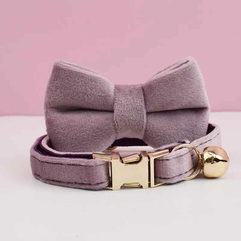 Cat Supplies Velvet Cat Collar Personalized Cat Collar with Name Plate Bell Bow tie Custom Engrave Collars for Cat