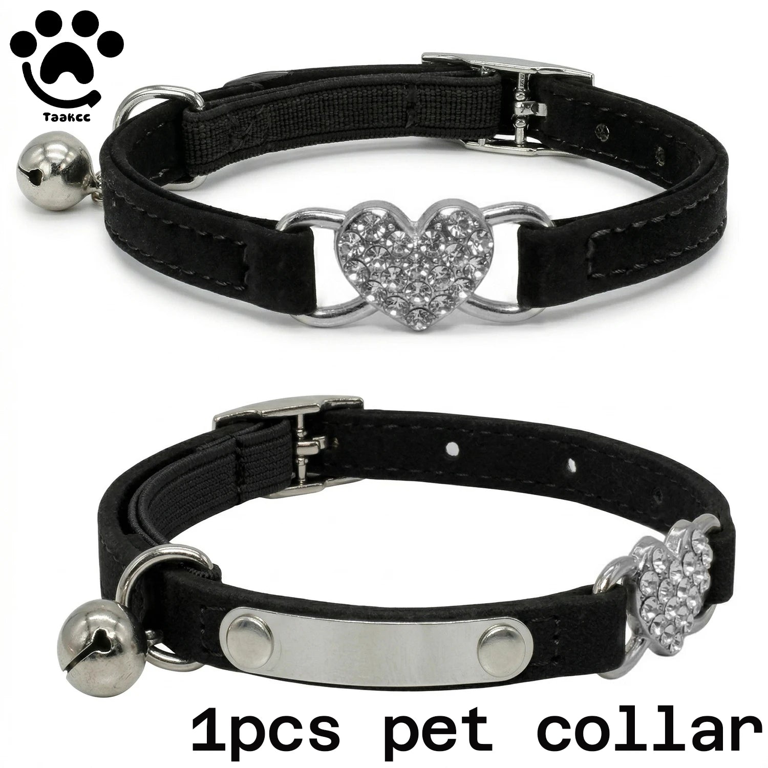 Personalized Heart Shaped Cat Collar With Bell Safety Elastic Adjustable Collar Soft Velvet Cat Crystal Collar for Kitten Puppy