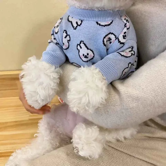 Blue Rabbit Dog Clothes Pet knitted Sweater Autumn and Winter Clothes Teddy Cat Bottoming Shirt Puppy Warm Pullover XS-XL