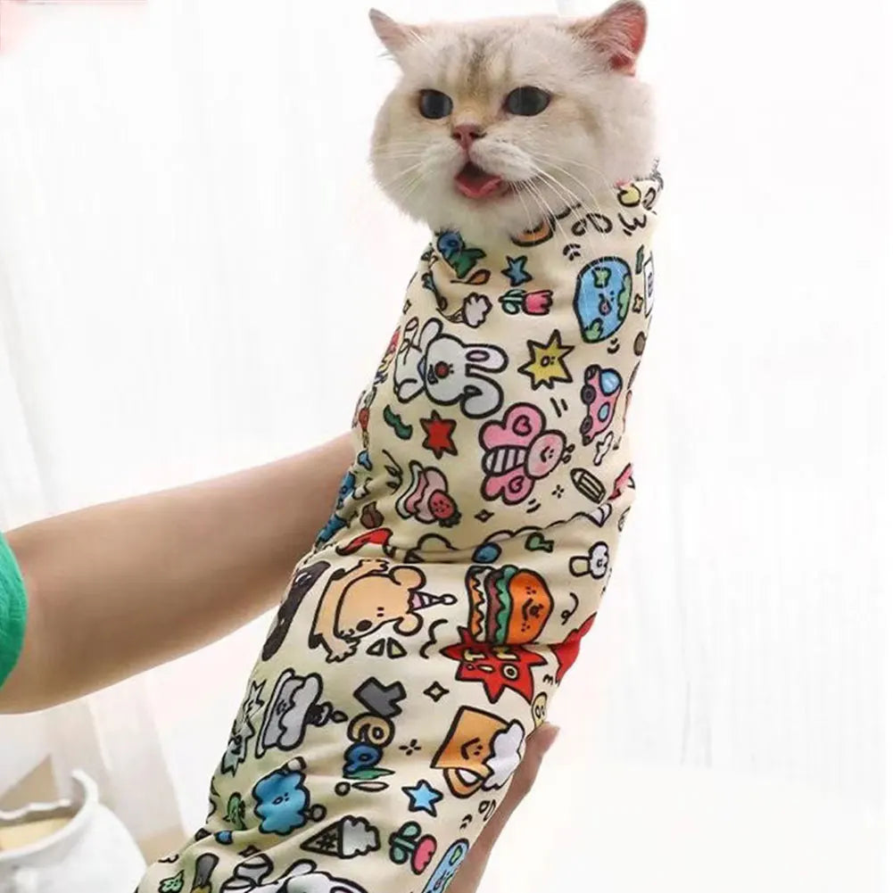 Cat Restraint Wrap Self-Adherent Cat Swaddle Burrito Wrap Anti-Bite Anti-Escape Cat Grooming Wrap for Pet Medical Nail Clipping