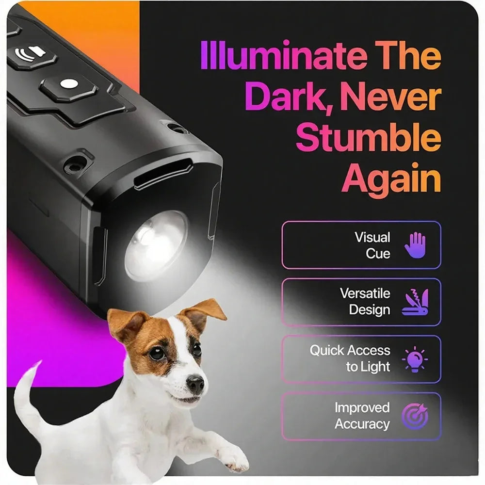 Dog Repeller Ultrasonic Dog Training Device Rechargeable Anti Barking Device 65ft Range with LED Flashlight for All Dogs