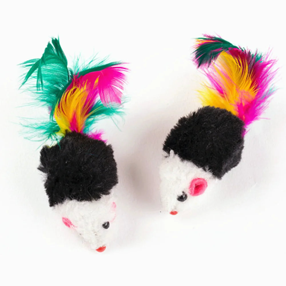 1PC Cat Interactive Cute Soft Wool Fake Mouse Colorful Feathers Fun Play Training Cat Kitten Pet Supplies