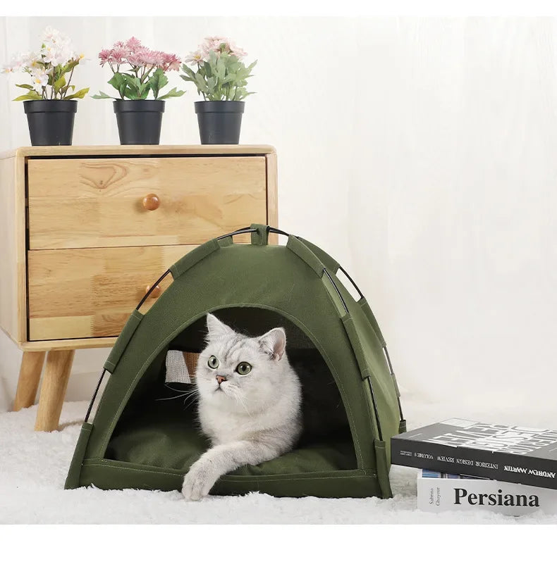 Pet Tent Bed Removable Cat Sofa Basket Canvas Semi-enclosed Cat House Dog Cave Hut Cat Sleeping Bed for Room Decor Pet Supplies - Play Paws Toys