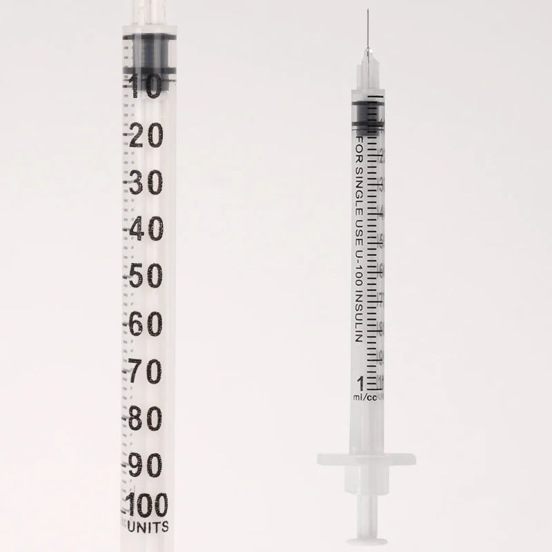 50/100Pcs 0.3/0.5/1ML Disposable Plastic Veterinary Syringe Orange Cap Sterile Insulin Syringe With Needles For Pet Farm Animals