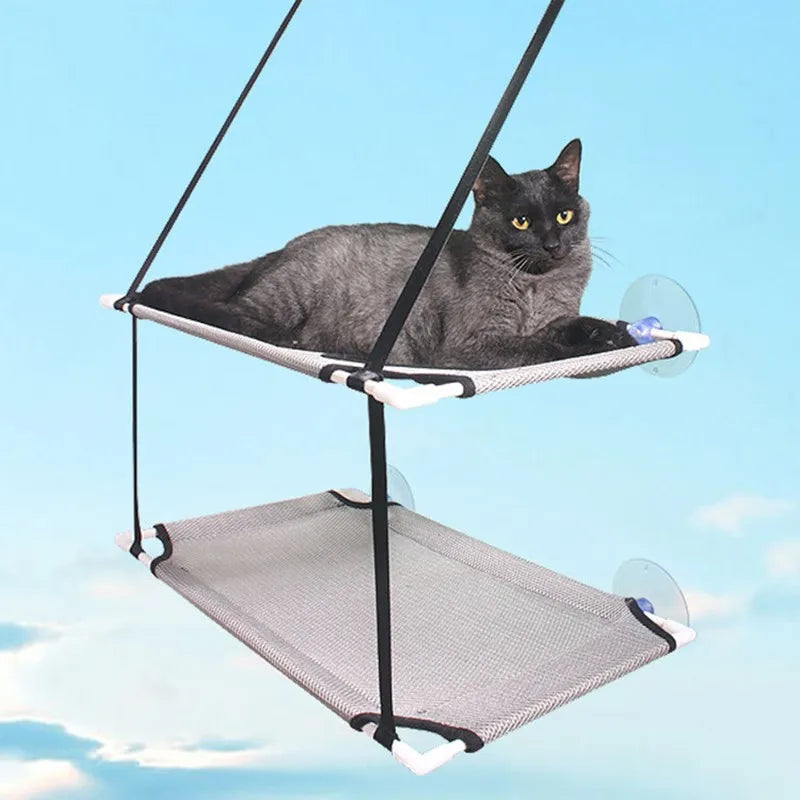 Cat Hammock Window Bed Kitten Sunny Seat Hanging Mount Beds Cat Sofa double-decker tunnels Suction Cup Wall Pet Hanging Winter - Play Paws Toys