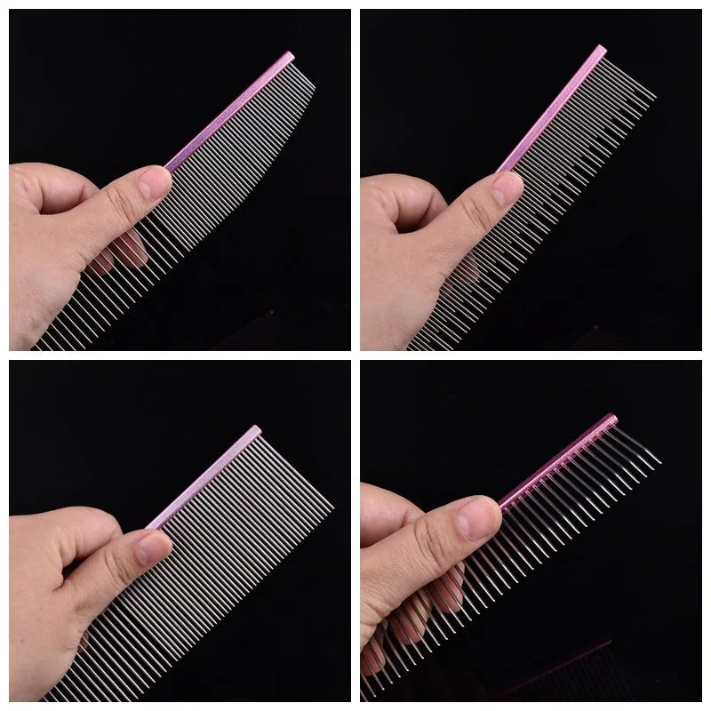 Pet Pink Comb Cat Dog Professional Stainless Steel Grooming Comb Dense Sparse Teeth Dog Cat Cleaning Brush Hair Reemoval Comb