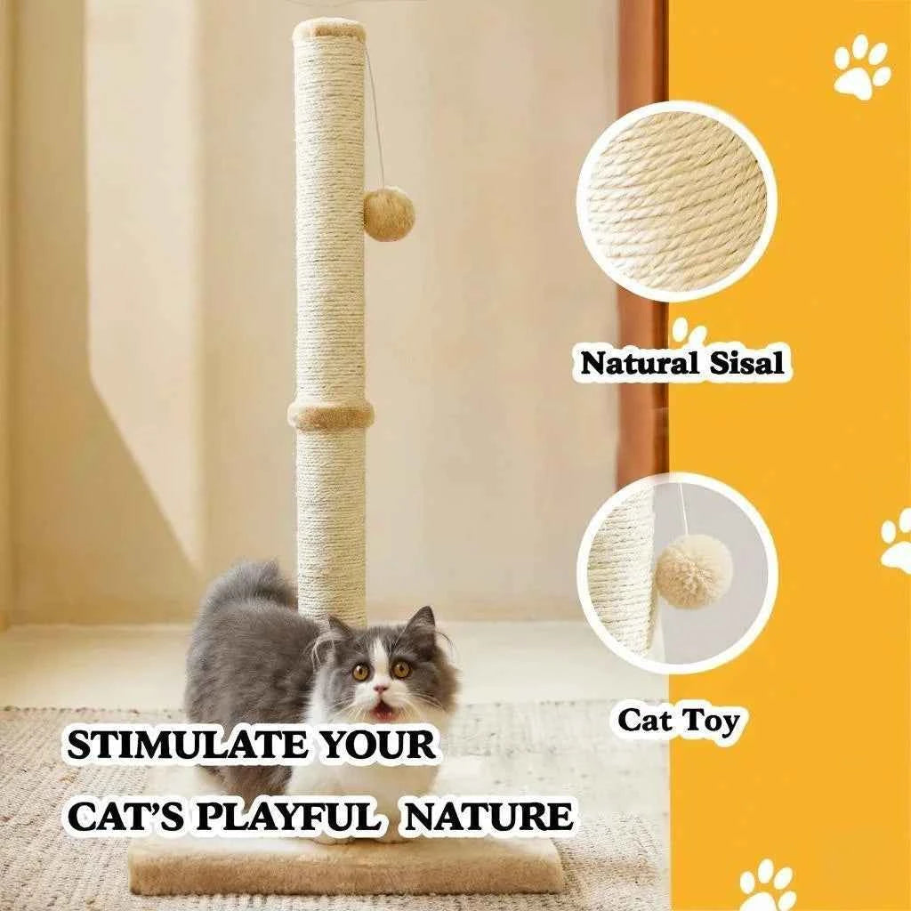 32" Tall Cat Scratching Posts For Indoor Cats Adults With Toy Ball, Large Cat Scratch Post Includes Sisal Rope