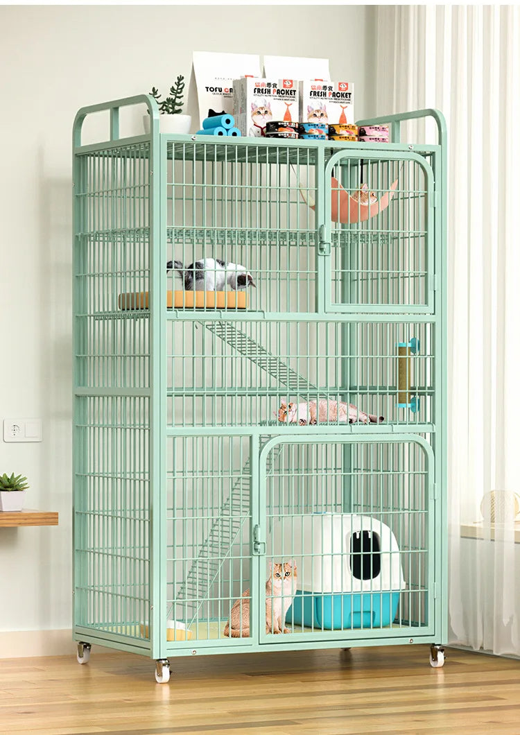 Large Metal Cat Cage with Wheels Multi-Level Pet Playpen Indoor Cat Kennel with Platforms and Ramps for Kittens and Adult Cats - Play Paws Toys