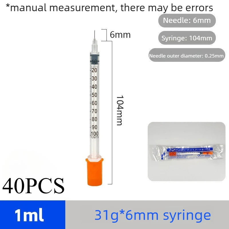 40/80PCS 0.3-1ML Disposable Plastic Veterinary Syringe Sterile Insulin Syringe with Orange Cap Needles for Pet Farm Animal Use