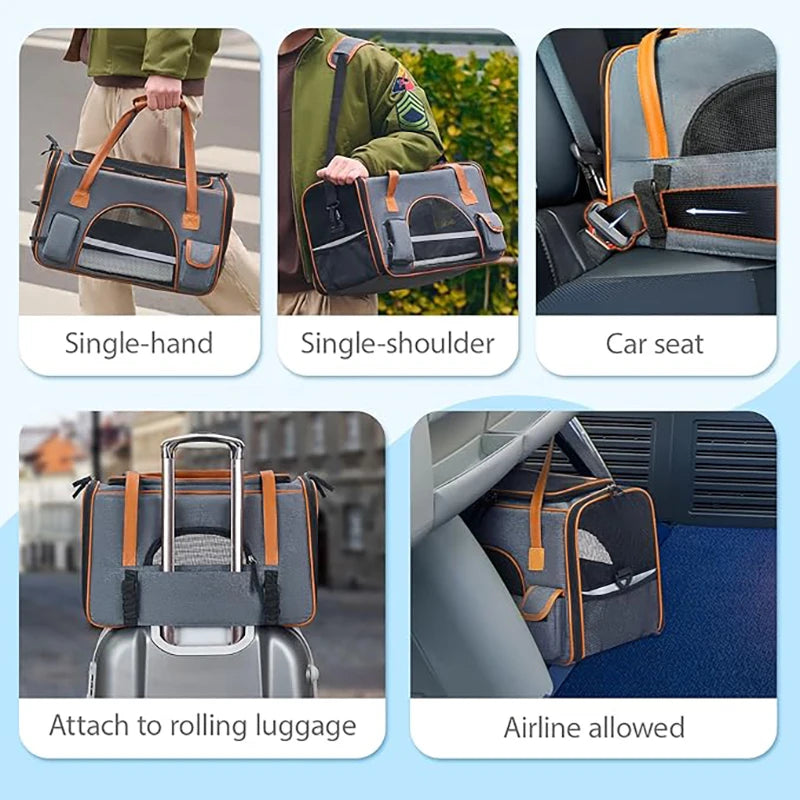 Dog Pet Carrier Bag Anti-Collapse Design Multiple Storage Pockets Cat Travel Handbag for Medium Cats, Puppy, Rabbits and Other S - Play Paws Toys