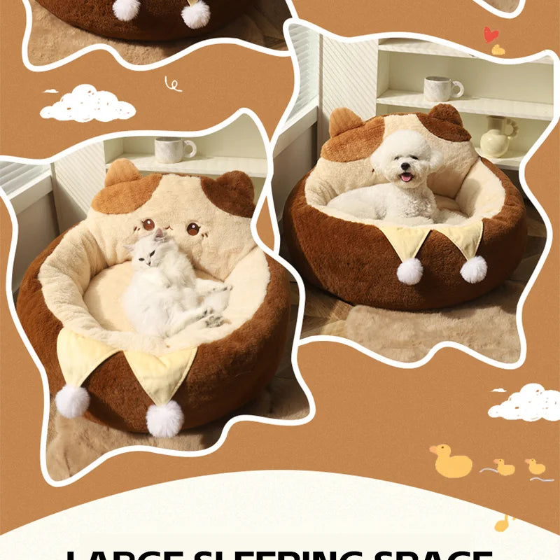 HOOPET Cats Sofa Dogs Bed Round Cat Pad Mattress Winter Warm Deep Sleep Cushion Soft Cat House Dog Nest Pet Accessories - Play Paws Toys
