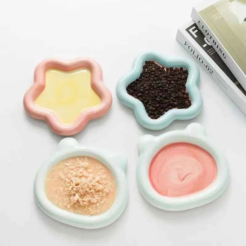 New Cat ceramic bowl cute weet cat food bowl large caliber anti knock home aesthetic decoration desktop ornament display plate