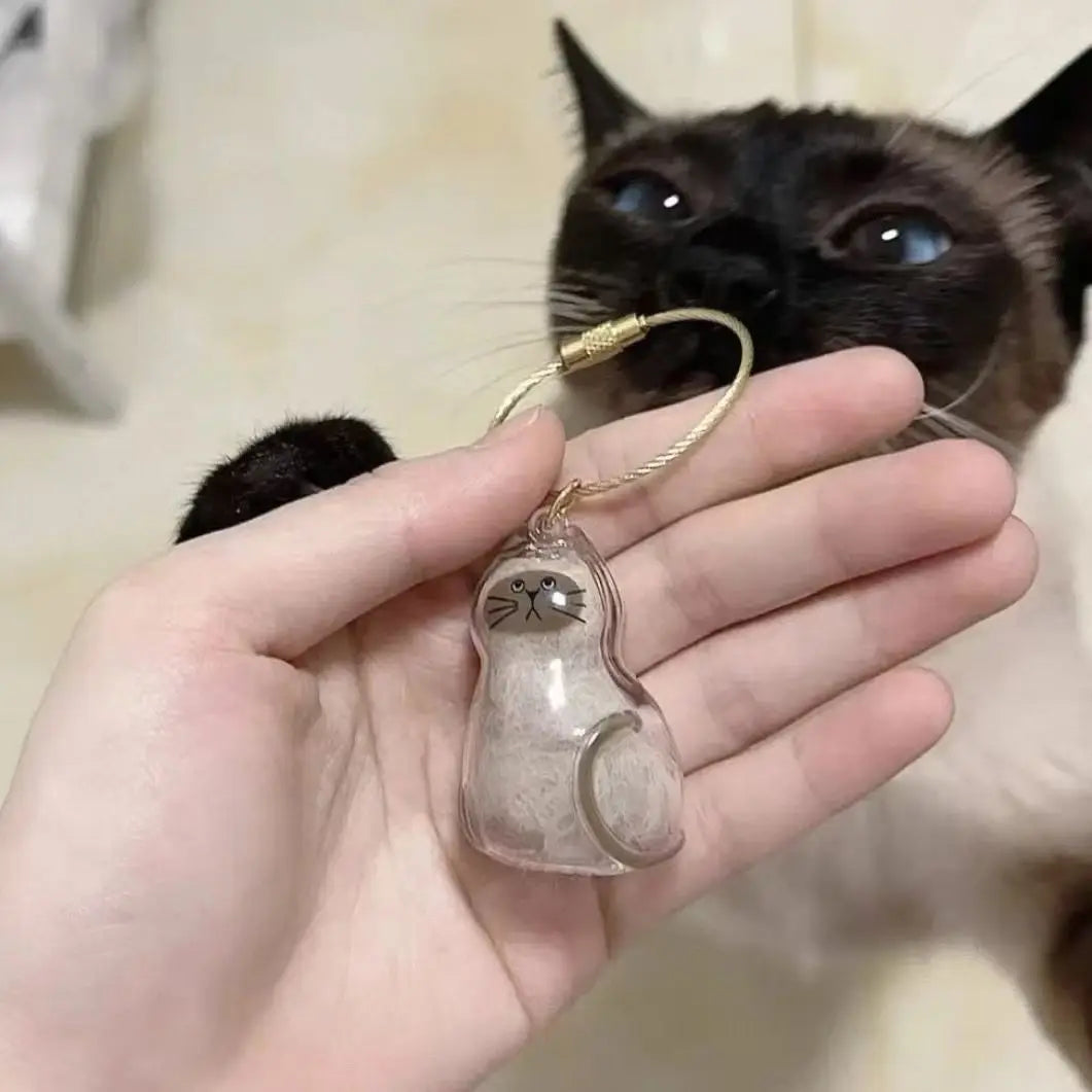 Transparent Cat Hair Storage Box Charm Gacha Cat Hair Storage Capsule Commemorative Collection Bag Keychain Pendant - Play Paws Toys