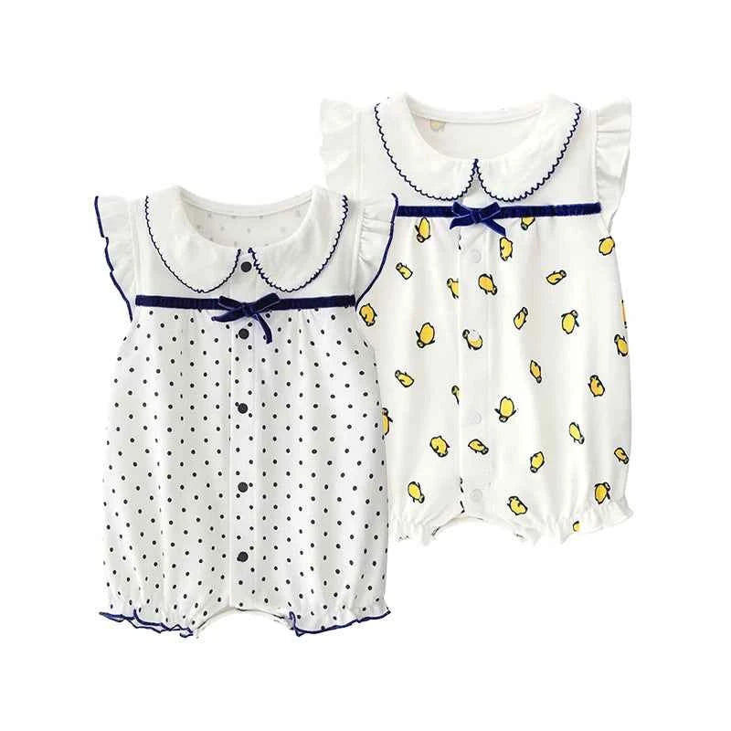 Baby jumpsuit summer newborn pure cotton flying sleeve harem newborn baby girl clothes thin women's summer clothing