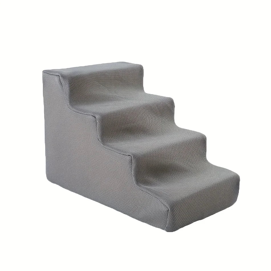4-Step Pet Stairs for Small & Medium Dogs - Non-Slip Foam Ramp with Removable Cover, Ergonomic Pet Ladder for High Beds