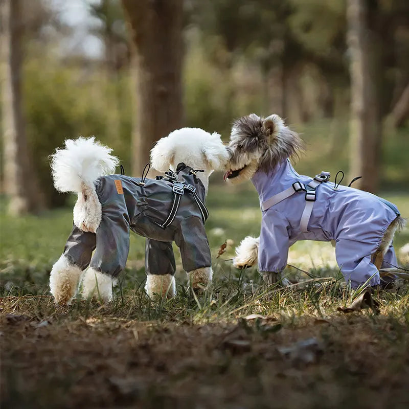 Dog Raincoat With Harness Waterproof Jacket for Small Dogs Adjustable Reflective Dog Rain Overalls Four legged raincoat Pet Rain