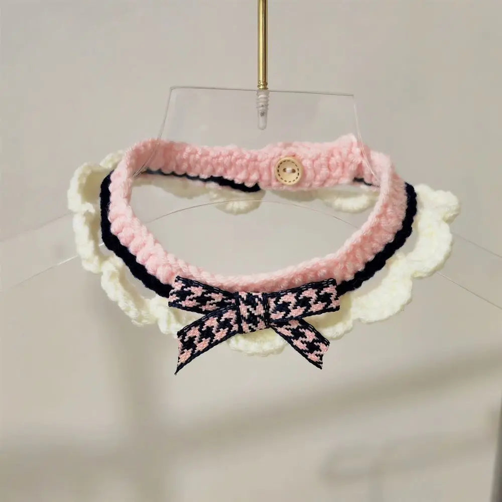 Cute Pet Cat Saliva Towel Hand-knitted Adjustable Kitten Cat Puppy Bow-knot Collar Pet Cat Decorative Collar Kitten Accessories