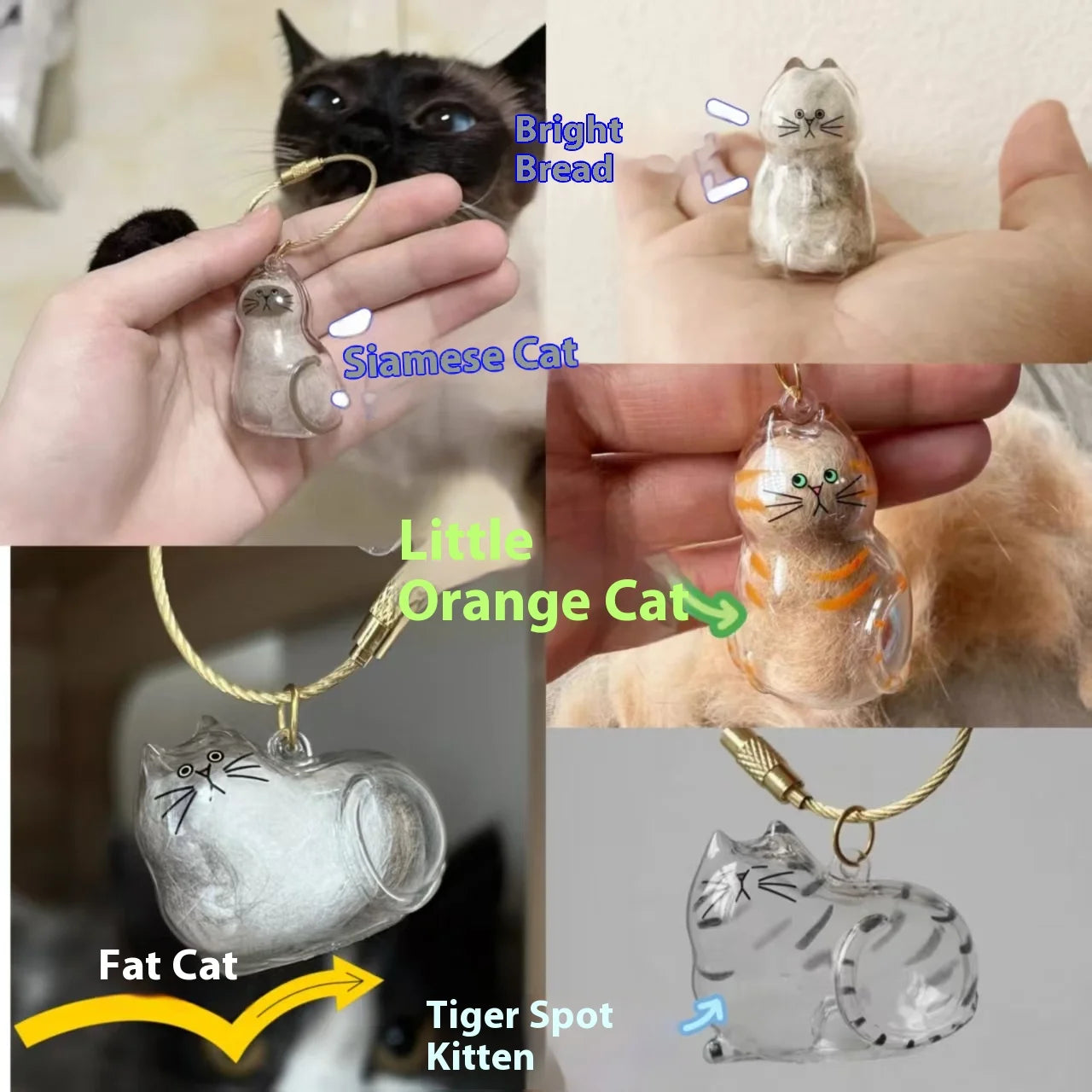 Transparent Cat Hair Storage Box Charm Gacha Cat Hair Storage Capsule Commemorative Collection Bag Keychain Pendant - Play Paws Toys