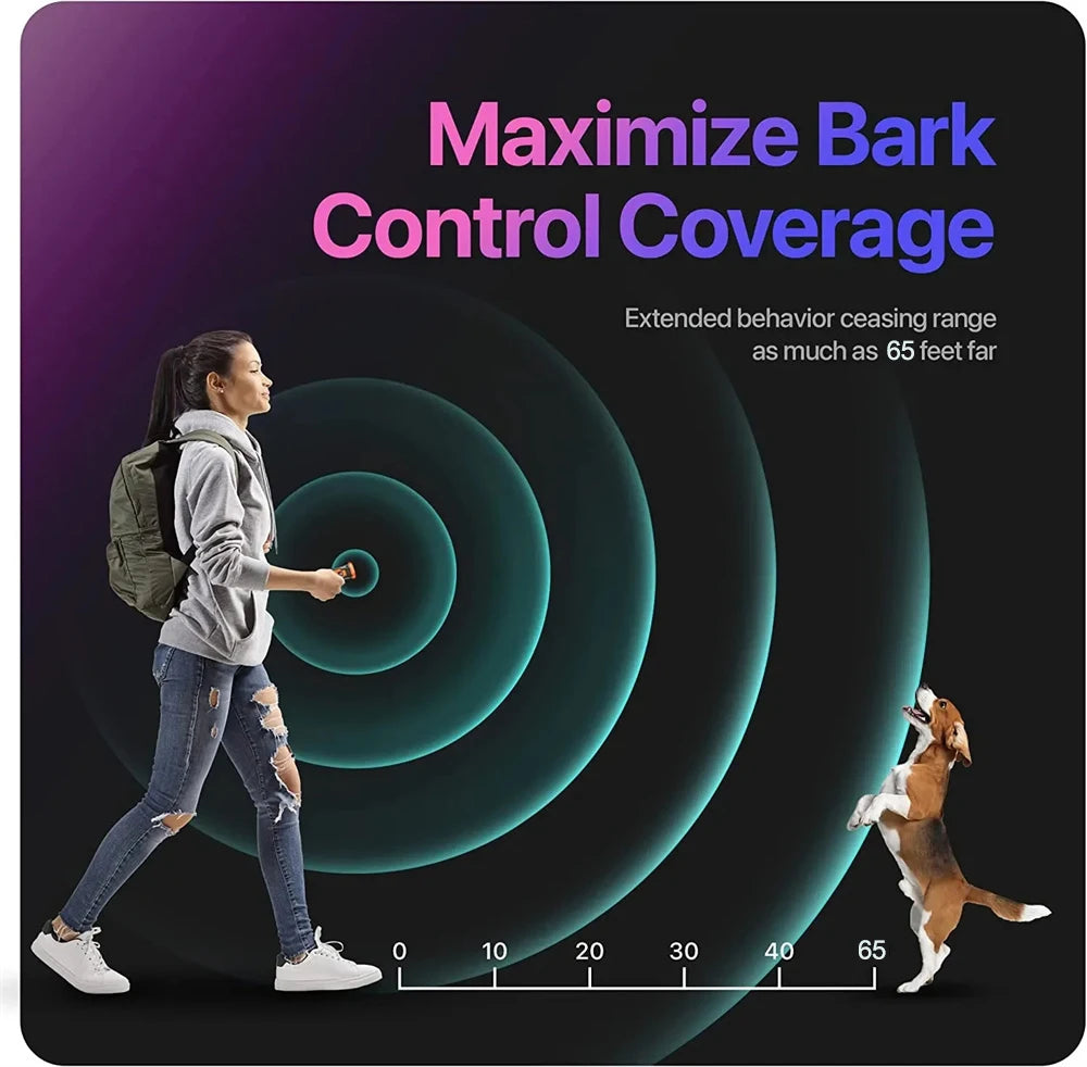 Dog Repeller Ultrasonic Dog Training Device Rechargeable Anti Barking Device 65ft Range with LED Flashlight for All Dogs