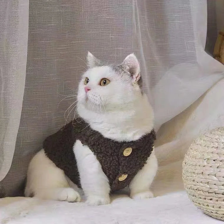 Cat clothes, warm lamb wool vest, autumn and winter teddy pomeranian pet winter clothes, cute korean clothes - Play Paws Toys