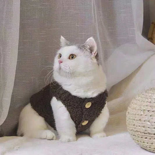 Cat clothes, warm lamb wool vest, autumn and winter teddy pomeranian pet winter clothes, cute korean clothes - Play Paws Toys