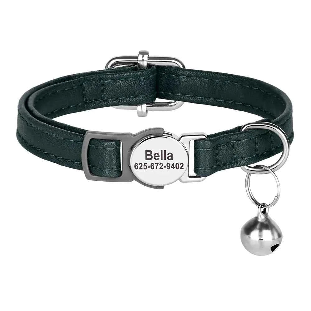 Custom Cat Collar Personalized PU Leather Kitten Puppy Collars Free Engraved ID Nameplate Necklace With Bell for cat Anti-lost
