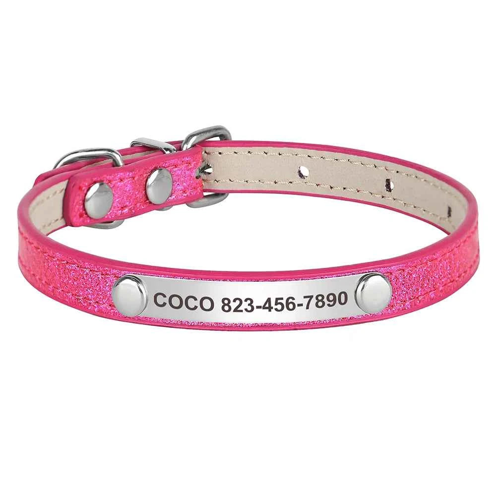Personalized Cat Collar Bling PU Leather Cat Collars Free Custom Pet Puppy Kitten ID Necklace Adjustable for Cats Small Dogs