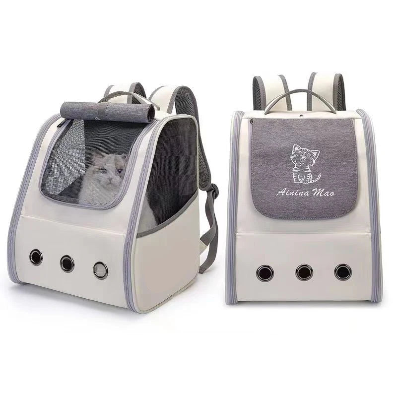 Pet Cat Carrier Backpack Breathable Portable Travel backpack for cat and dog With Anti Breakaway Belt Three-door design AA074 - Play Paws Toys