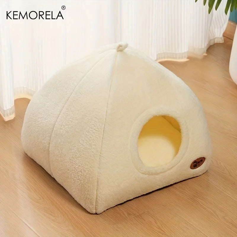 KEMORELA Winter Thickened Indoor Cat Bed 2-in-1 House Tent with Detachable Washable Soft Cushion Pillow Unassembled 2025 Model - Play Paws Toys