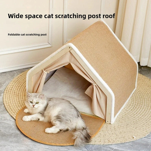 Cat nest Winter warm cat villa Cat house shell semi-enclosed sleeping bag cat scratching board does not drop scraps sisal cat te - Play Paws Toys