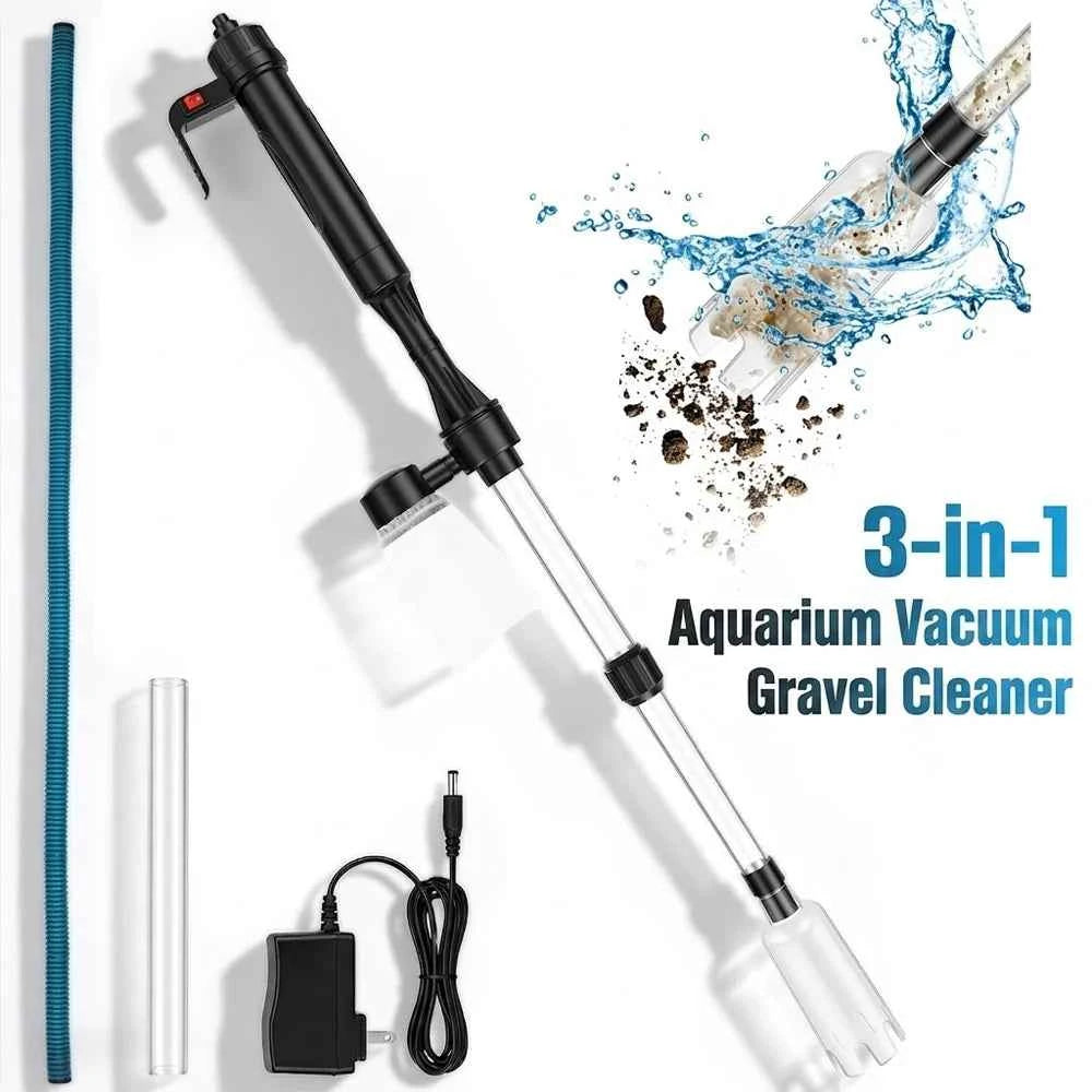 Aquarium Vacuum Gravel Cleaner 3 in 1 Fish Tank Vacuum with Water Change Wash Sand Waste Suction Electric Fishbowl Cleaning Tool