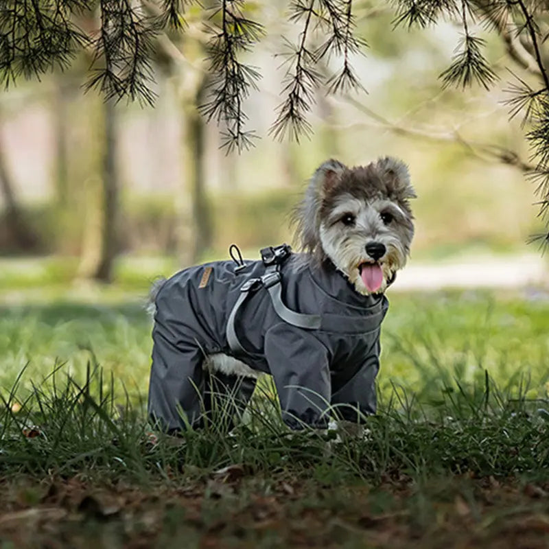 Dog Raincoat With Harness Waterproof Jacket for Small Dogs Adjustable Reflective Dog Rain Overalls Four legged raincoat Pet Rain