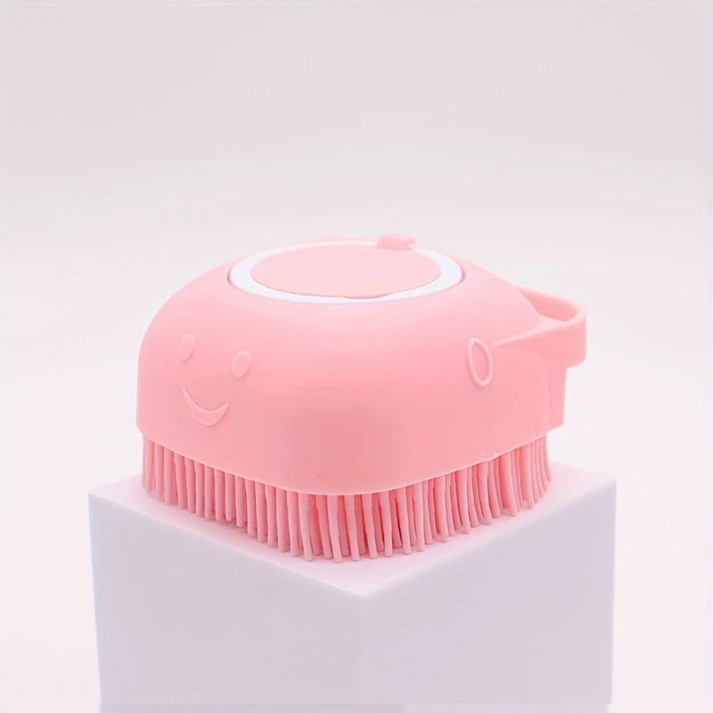 Pet Bath & Massage Brush 2-in-1 Silicone Dog Cat Grooming Tool with Shampoo Dispenser for Bathing Washing Sensitive Skin Puppies and Kittens