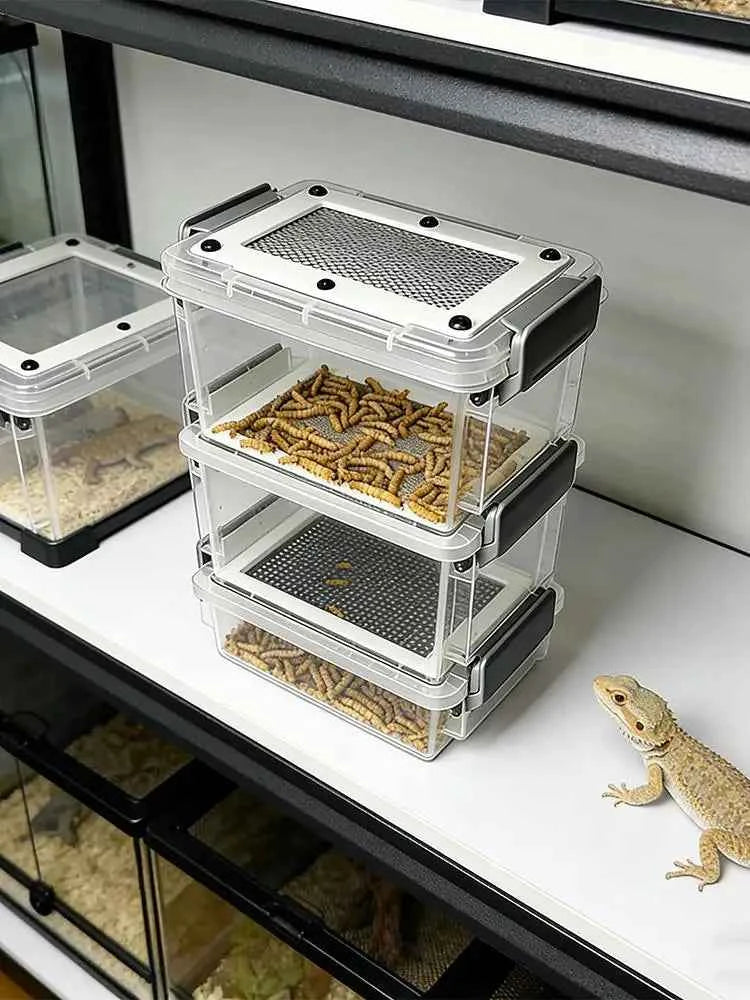 Mealworm Breeding Kit 3-Layer Silkworm Feeder Bin Corn Worm Breeder Box for Pet Parents Animal Lovers Keepers Breeders Hobbyists