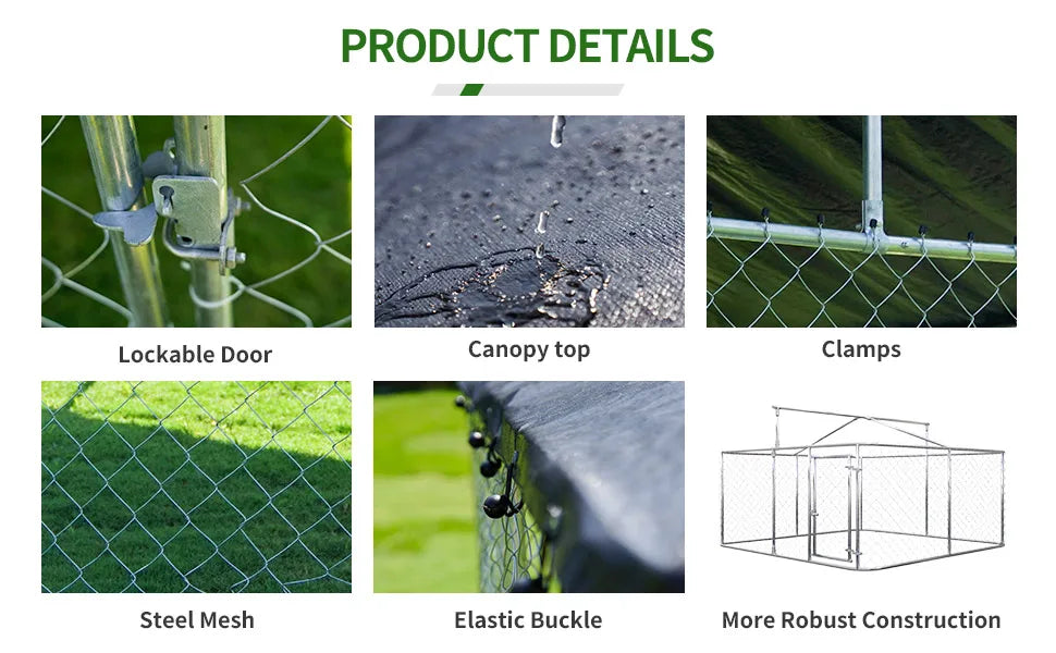 Outdoor Dog Fence, Heavy Duty Dog kennel, Pet Cage, Mesh Dog Cage Steel Fence with Safety Lock