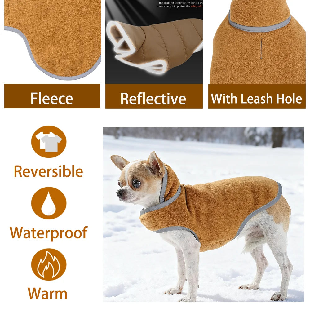 Reversible Dog Coat For Winter Fleece Warm Puppy Jacket With Leash Hole Waterproof Pets Jacket For Small Medium Dogs Chihuahua