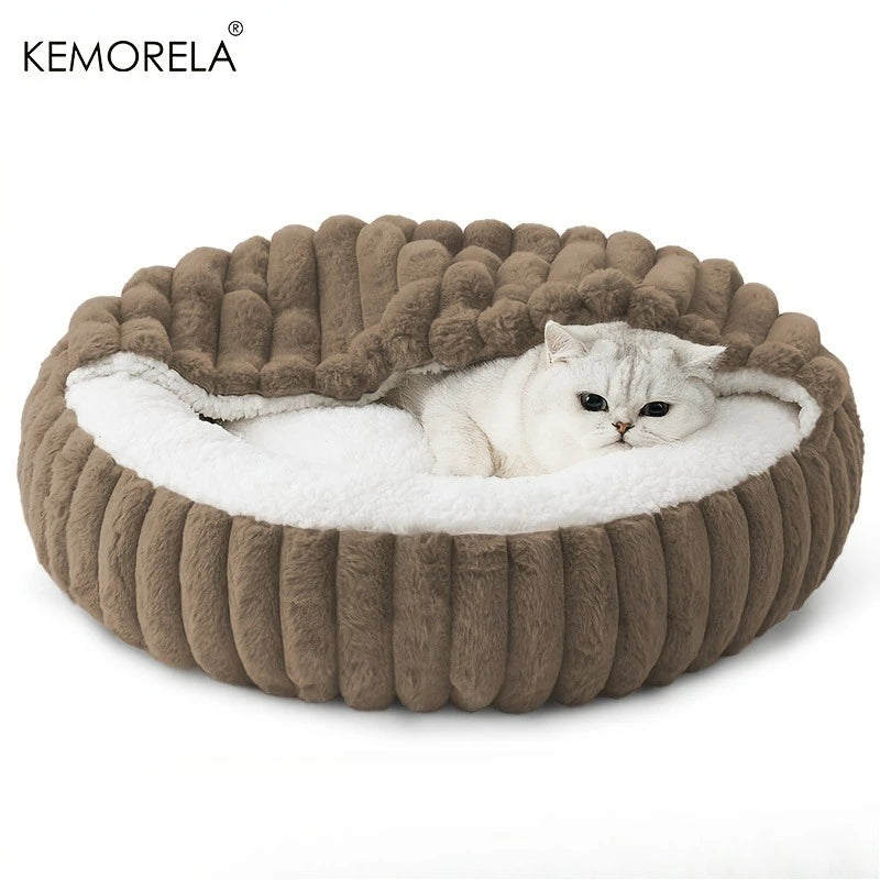 Calming Warm Kitten Bed Round Hooded Cat Cave, Indoor Puppy Sleeping Bed Suitable for Cat Dog Non-Slip Bottom Cat Cushion - Play Paws Toys