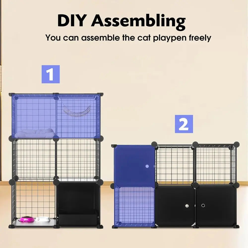 Cat Enclosure Indoor with Litter Box, 3-Tier Metal Wire Cat Cage, DIY Detachable Design for Cats, Kittens & Small Animals, Multi - Play Paws Toys