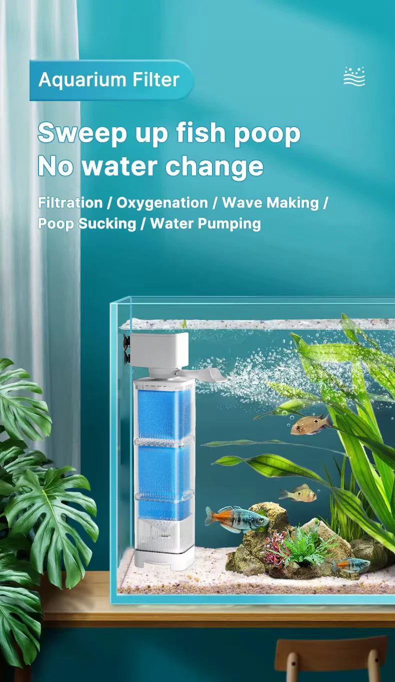 6in1 Aquarium Filter Pump Fish Tank Submersible Silent Air Oxygen Aerator Internal Water Pump Aquarium Air Pump Wave Maker 220v