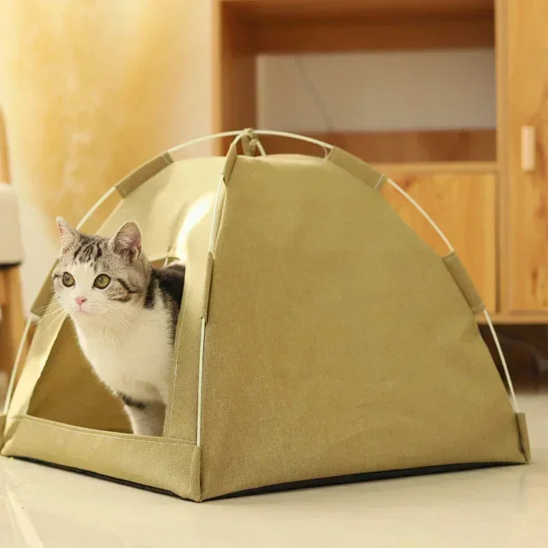 Pet Tent Bed Removable Cat Sofa Basket Canvas Semi-enclosed Cat House Dog Cave Hut Cat Sleeping Bed for Room Decor Pet Supplies - Play Paws Toys