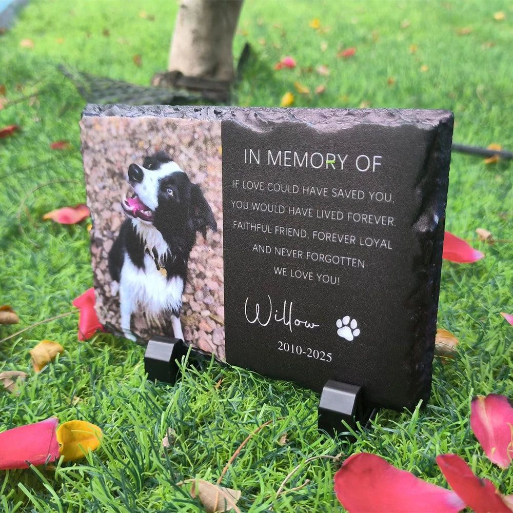 Personalized Pet Memorial Rectangular Stone Pet Grave Marker With Photo Custom Garden Stone Slate Tombstone Pet Memorial Gift