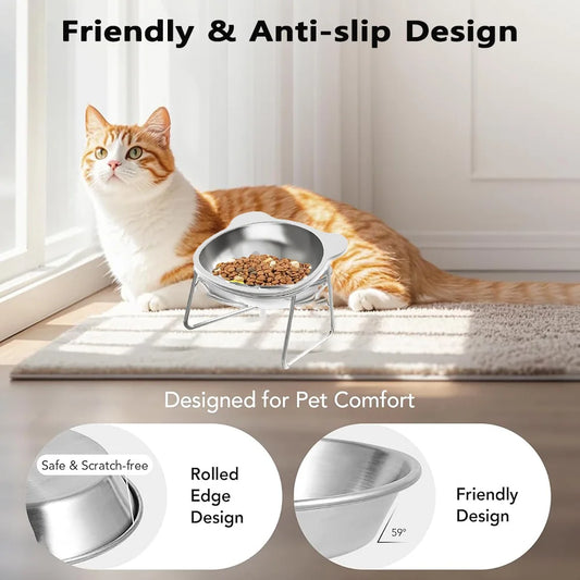 Stainless Steel Cat Bowls Raised Whisker Fatigue Relief Cat Plates Pet Water Dish Kitten Bowls Pet Bowls for Cats Food Bowls - Play Paws Toys