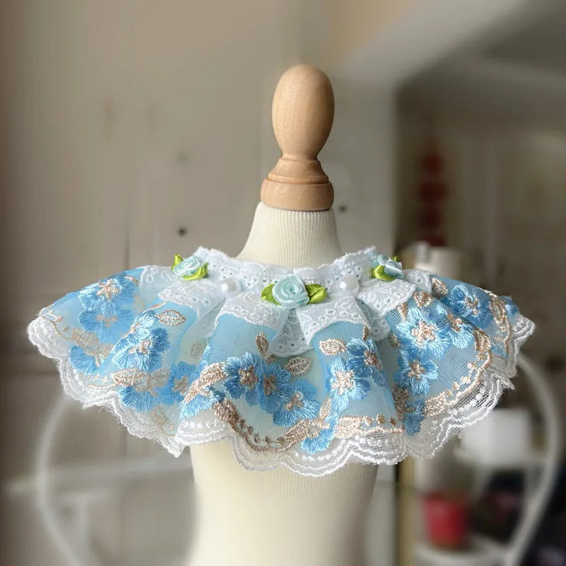Girls Lace Cat Dog Collar Luxury Wedding Bride Neck Decoration Pink Blue Purple Red Floral Pet Bibs Necklace Scarf For Small Dog