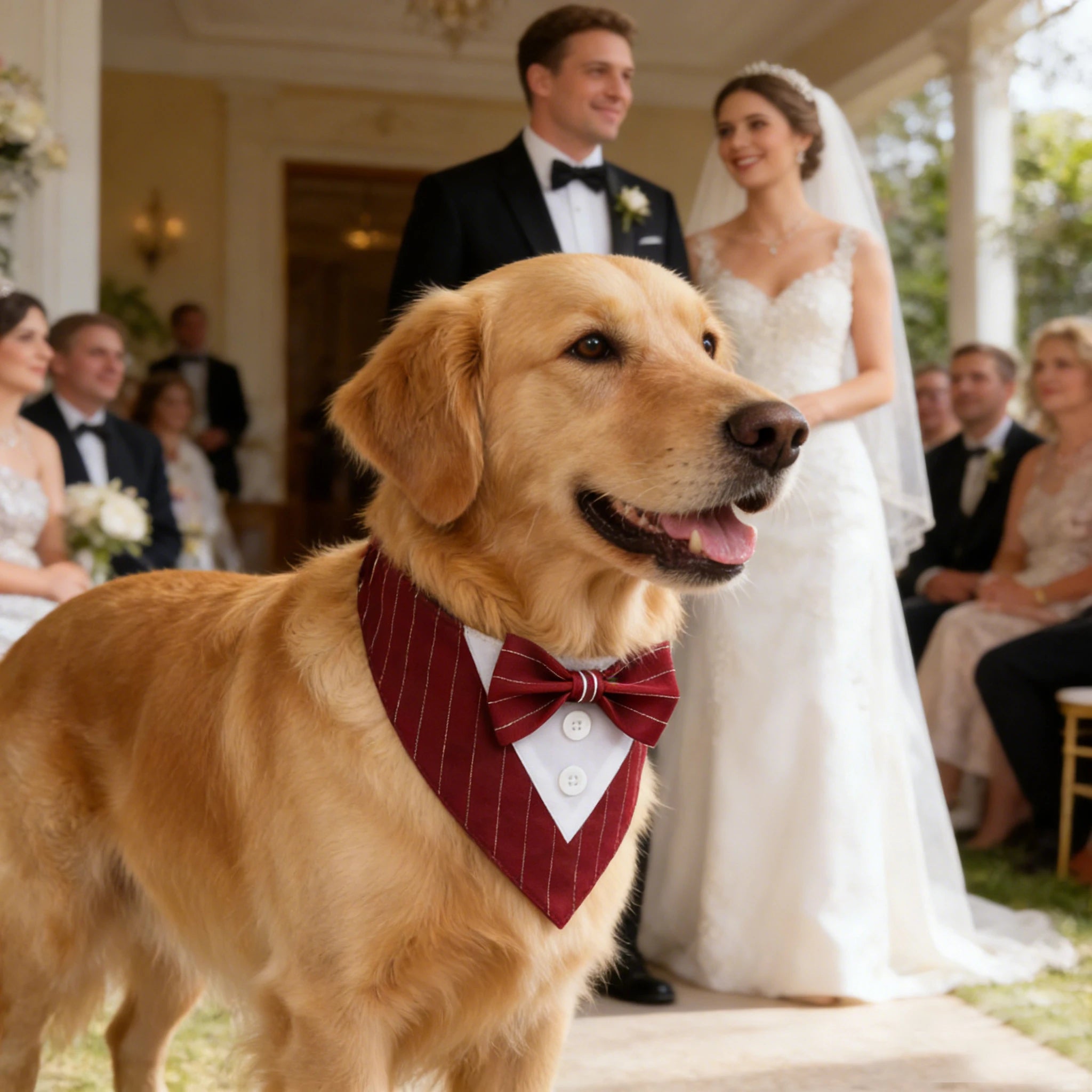 Sucado Handsome Wedding Pet Dog Bandana, Elegant Tuxedo Suit Scarf with Bowtie,  Luxury Formal Engagement Birthday Party Gifts